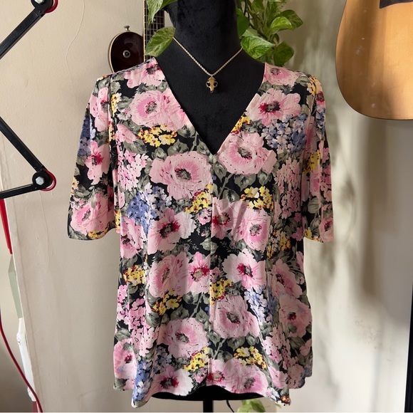 Rebecca Taylor Floral 100% Silk Short Sleeved Blouse - Size 4 - Picture 1 of 7